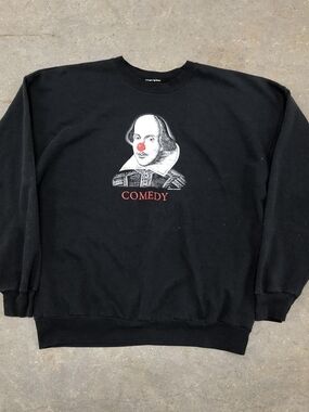 Hanes Black Crewneck Sweater with White Shakespeare Graphic and Red Accent